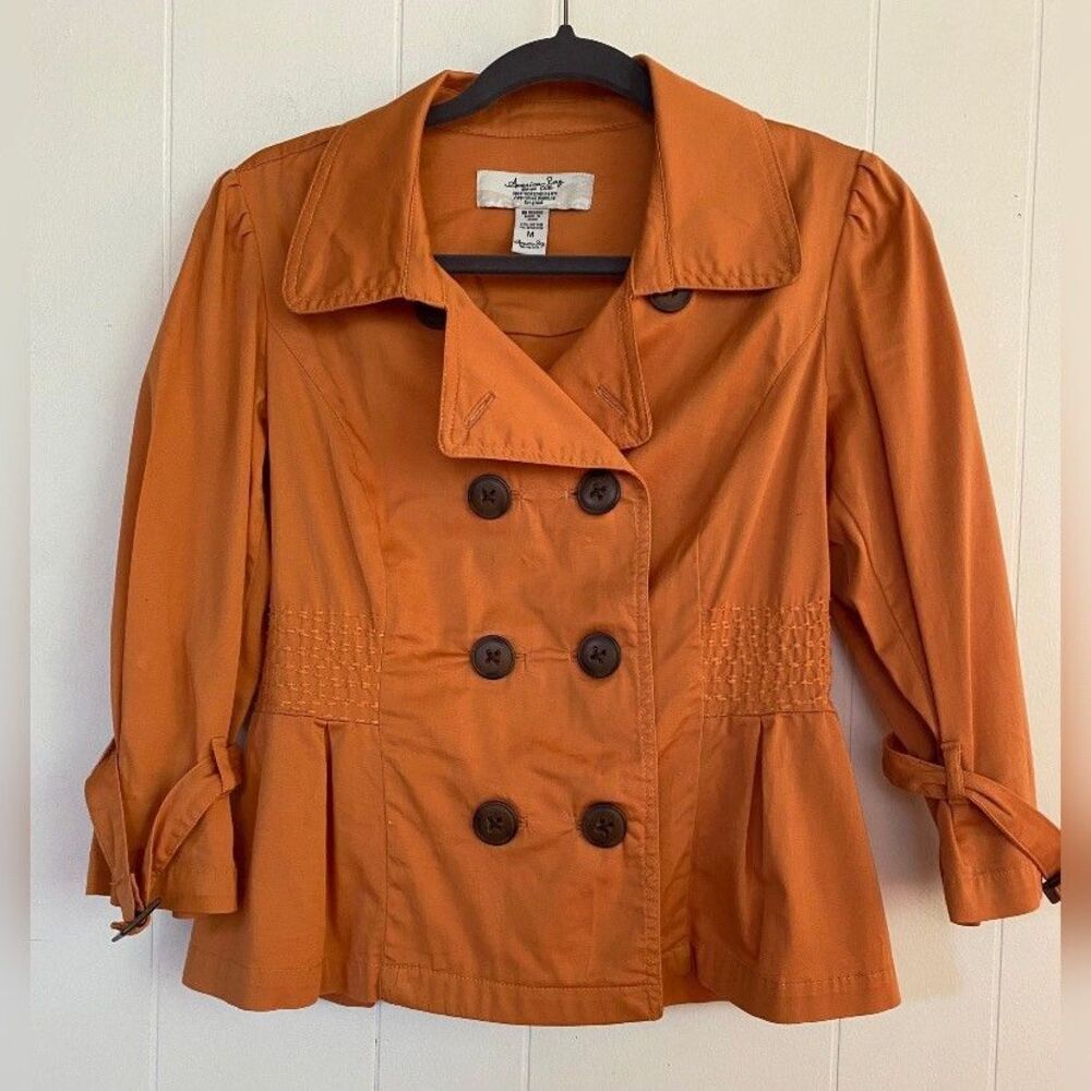 American Rag Jacket Women’s Medium Orange Pleated Embroidered Preppy Casual